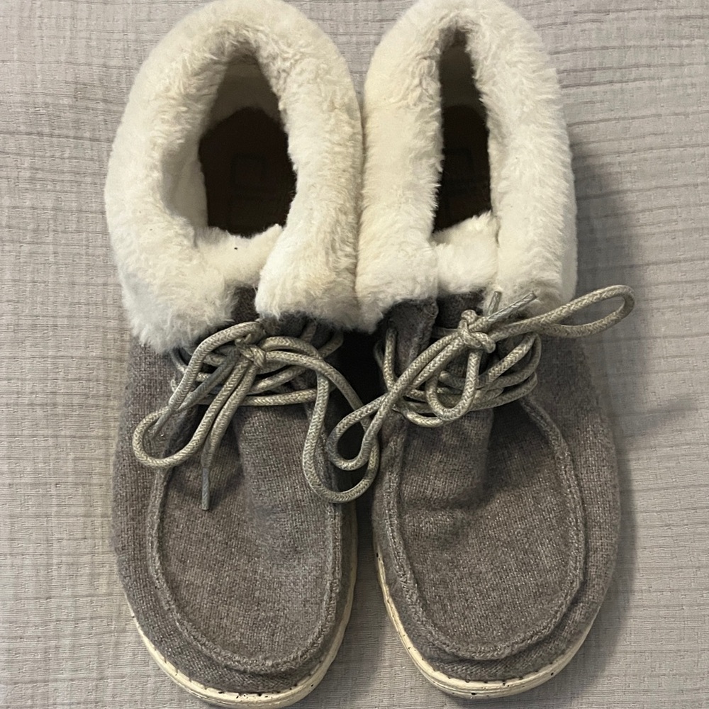 Hey Dude Black and White Fur-Lined Shoes